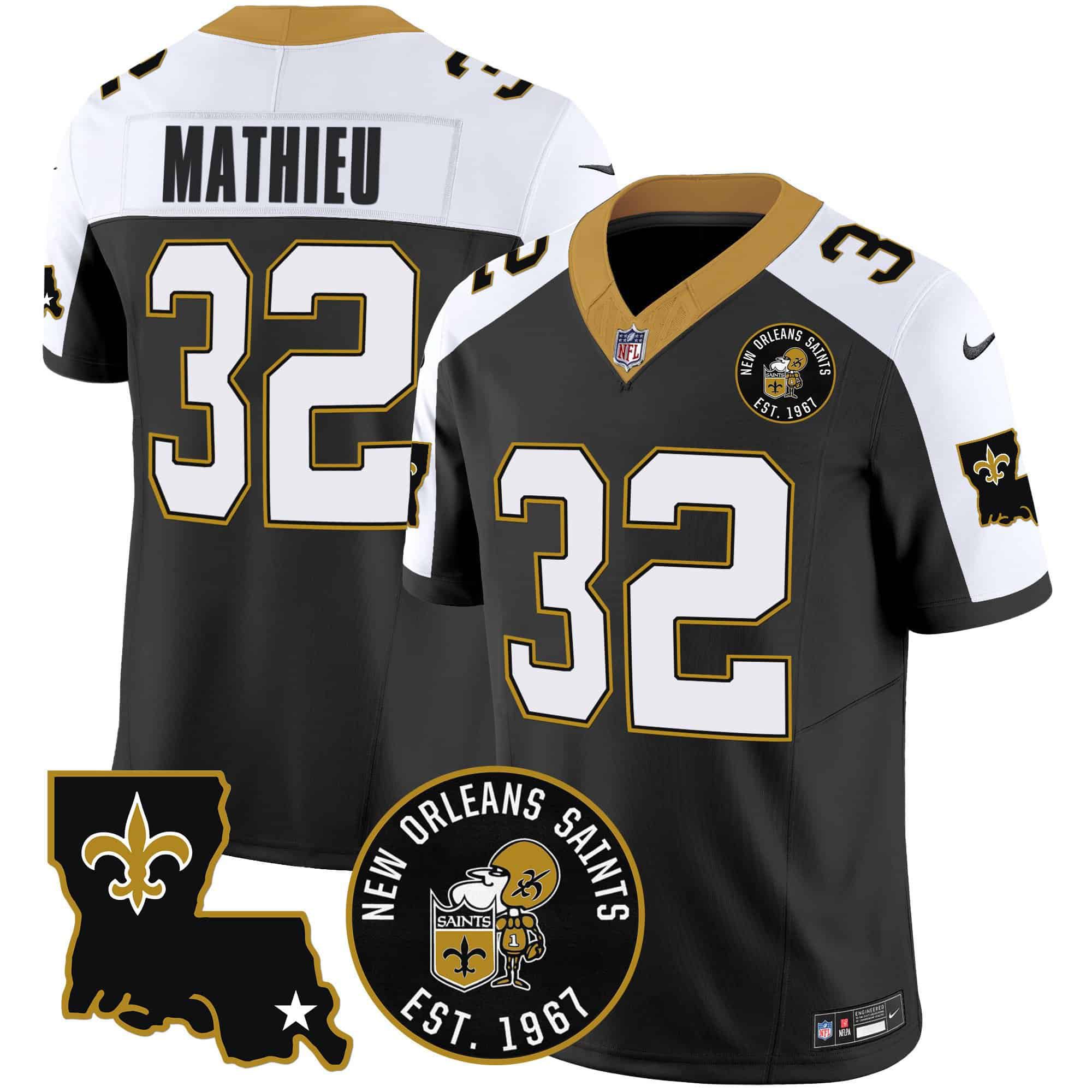 Men New Orleans Saints #32 Mathieu Black 2024 Nike 1967 Patch Vapor Limited NFL Jersey